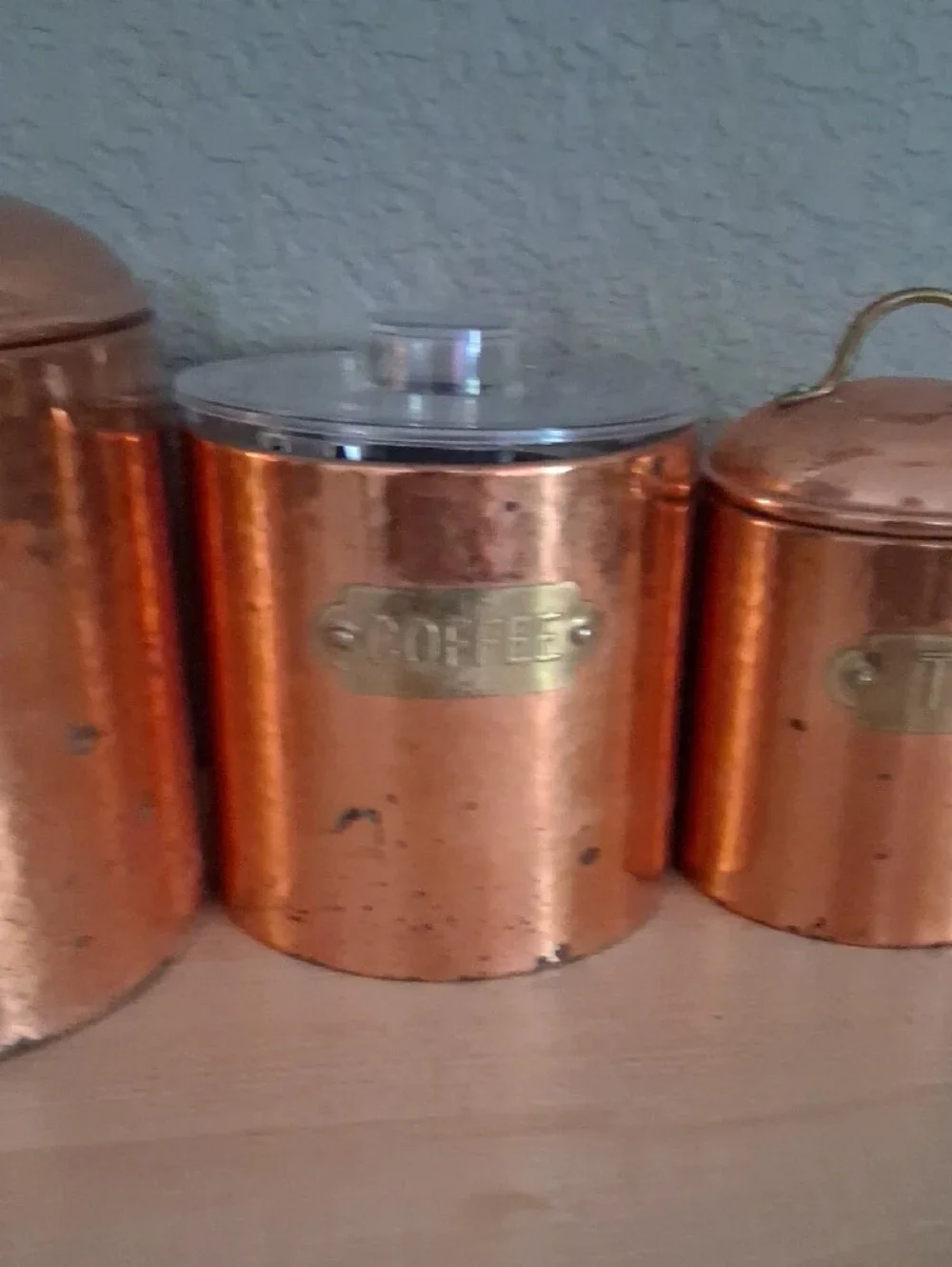 Vintage Copper Kitchen Canister Set - Coffee, Sugar, Flour, Tea For Decor Use.